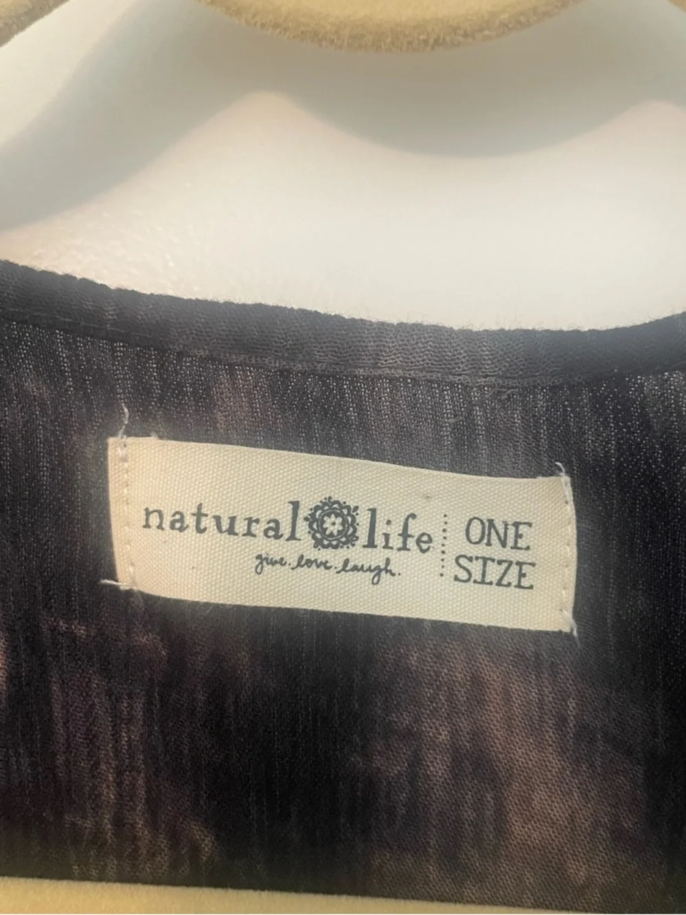 Natural Life Black, Blue, and Peach Tie Dye Long Duster with Black Pom Detail OS - Picture 3 of 4